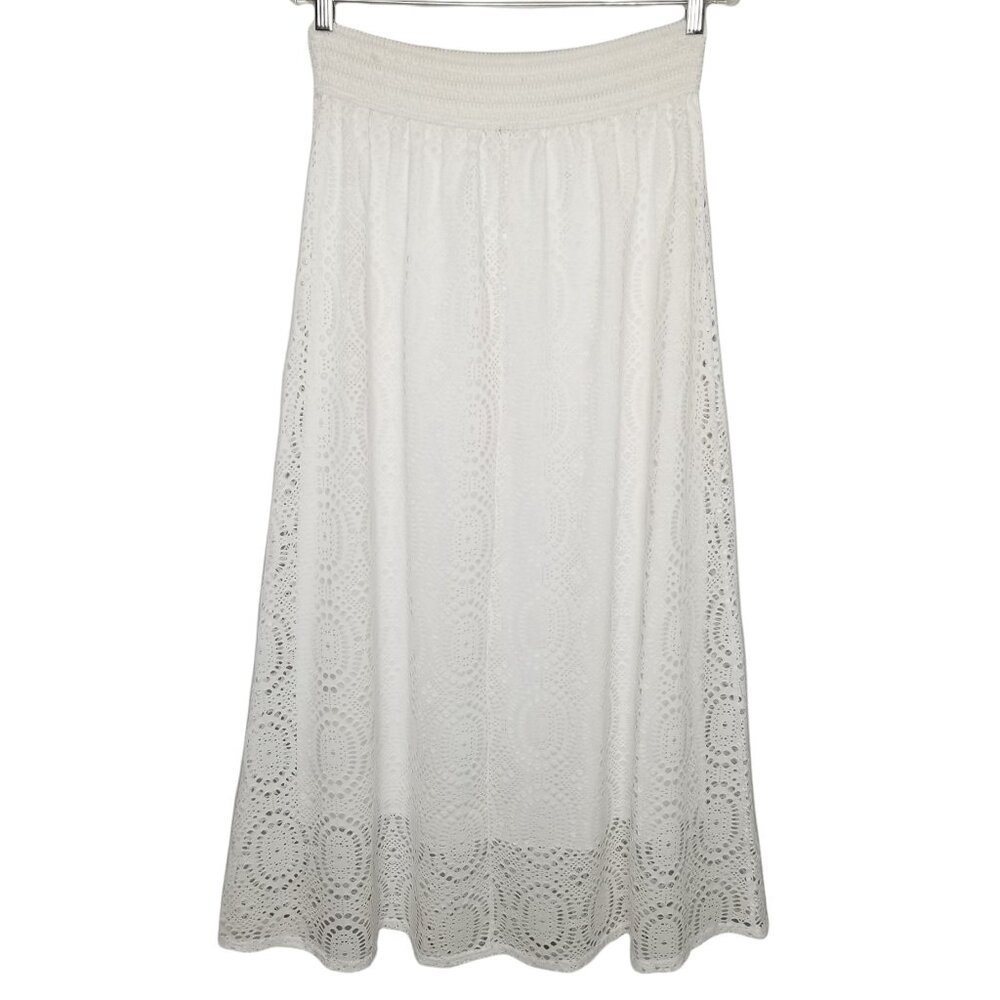 Magic Medium Skirt Knit Lace Cutout Hippie BoHo Romantic Maxi Stretch Waist - Picture 3 of 6